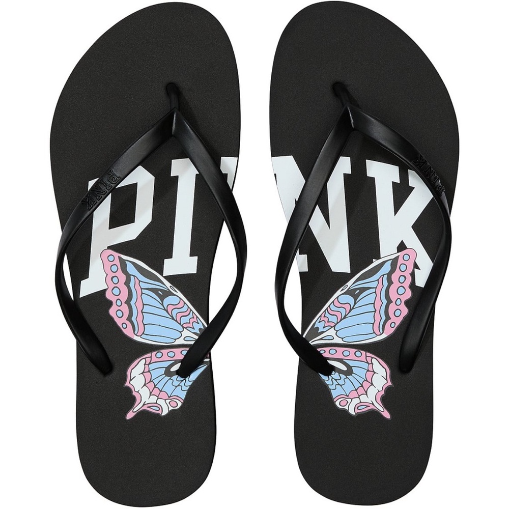 Black Flip Flops with Butterfly Design